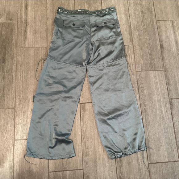 Anna Sui- NWOT Teal Silk, Sequin and Velvet Cargo Pants - Picture 5 of 5